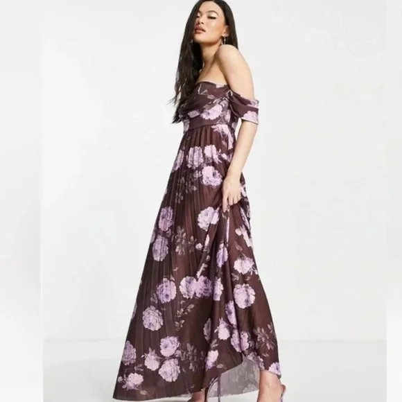 ASOS | Dresses | Asos Womens Brown Floral Print Strapless Maxi Dress |  Poshmark